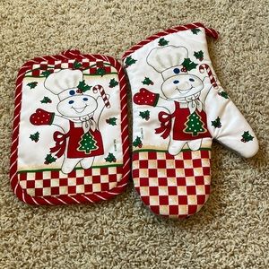 Pillsbury Doughboy Christmas Oven Mitt and Potholder